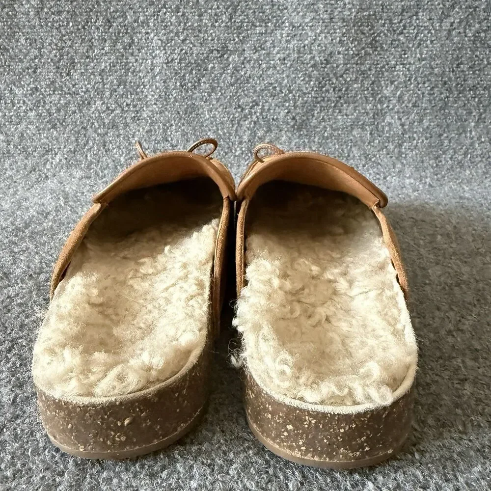 Tory Burch Tory Charm Suede Shearling Mules Toasted Caramel Cozy Clog Slipper 9